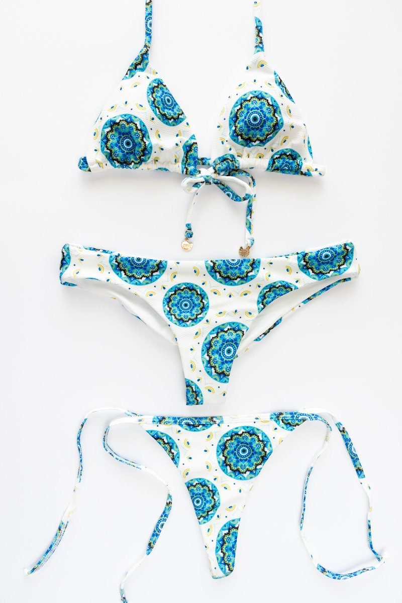 Blue Hennna 3-piece Bikini Set by Oleaje Swimwear