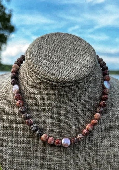 Leopard Jasper and Pearl Choker