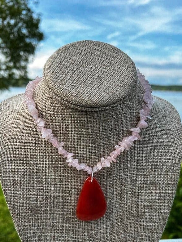 Guava Pink Quartz Pendant Choker